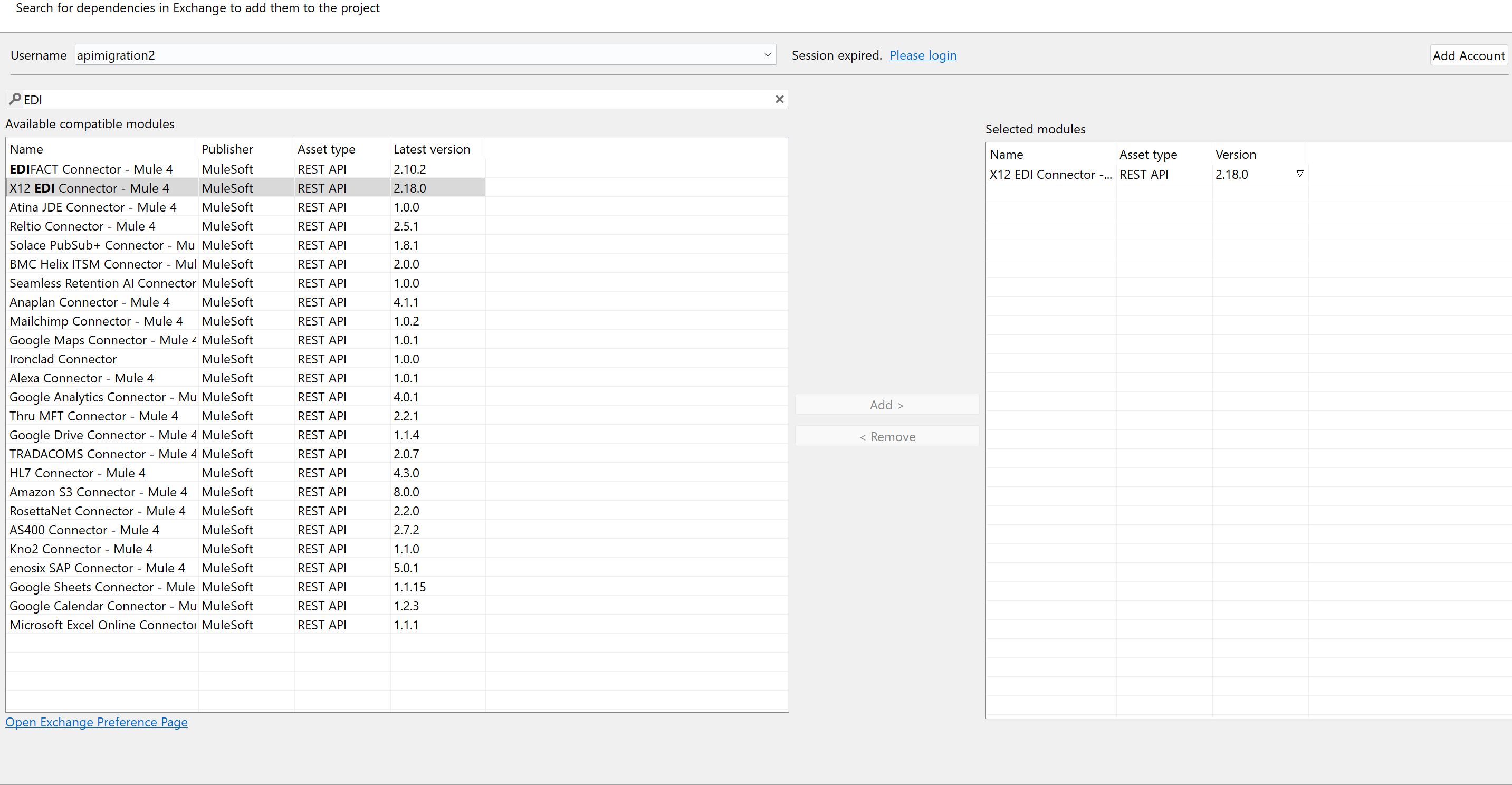 Screenshot of Anypoint Studio showing the edix12856read project structure