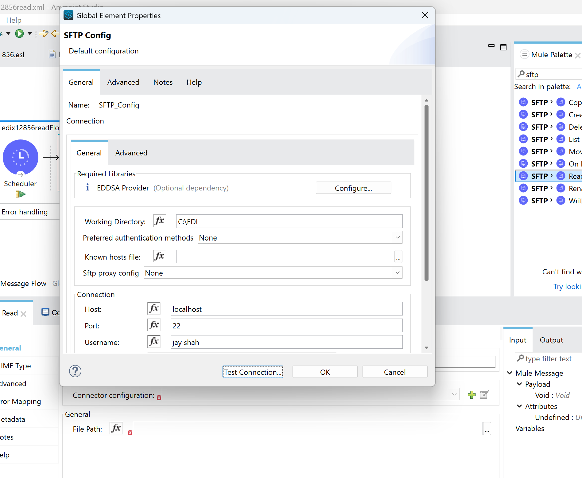 Screenshot of Anypoint Studio showing the edix12856read project structure